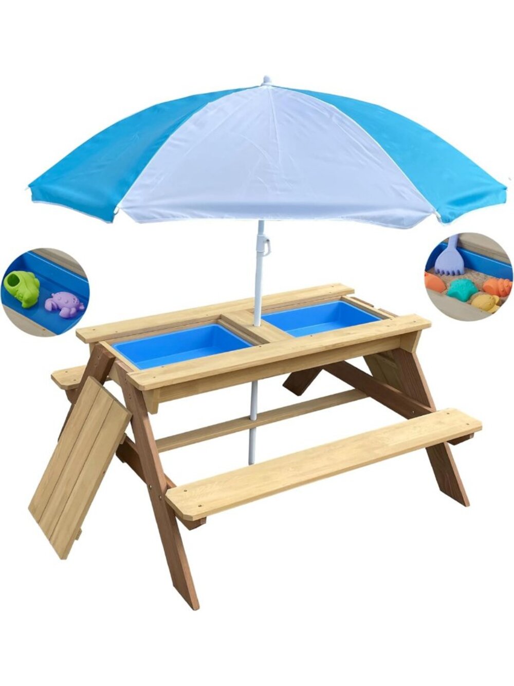 Kids 3-in-1 Outdoor Sand & Water Activity Table with Umbrella & Play Boxes